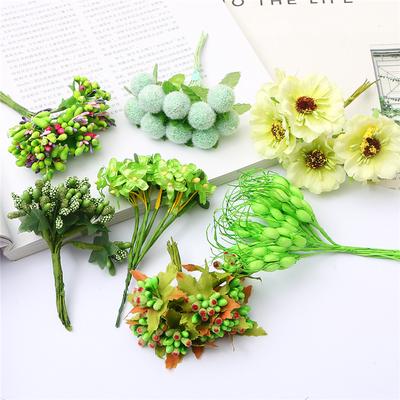 Yeşil Serisi Yapay Çiçek Kiraz Stamens Meyveleri Paketi DIY Kek Noel Düğün Hediye Kutusu Wre