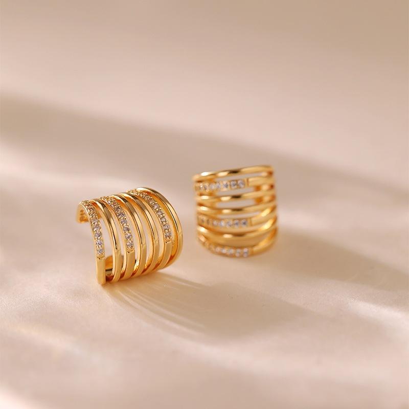 Multi-Layer Stacked Ear Cuff Clip On Earrings Adjustable Fit with Embedded Zircon Stones for Stylish Layered Look without Piercing