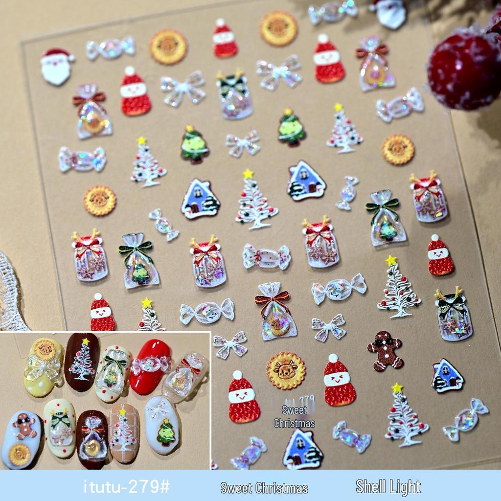Itutu Christmas Nail Stickers: Colorful Trees, Wreaths, Snowflakes & Bows. Self-Adhesive, Hot Stamping Design for Festive Fingertips.