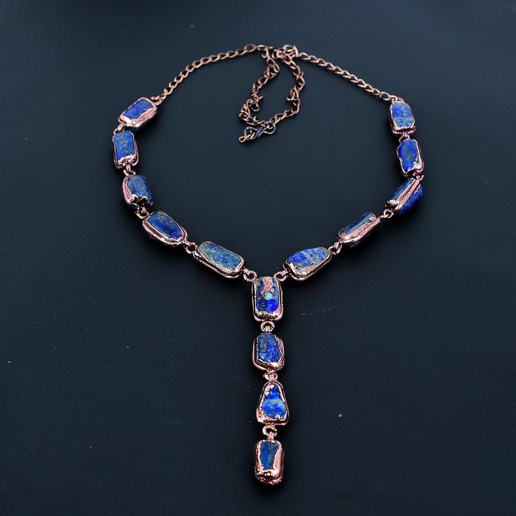 Lapis Lazuli Necklace Handmade Jewelry, Copper Electroformed Necklace Designer Gemstone Jewelry Adjustable Chain Necklace Gift For Mom