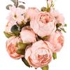 Faux Peony Bouquet 13 Heads Flowers Bud Vintage Artificial Peony 47cm Silk Flowers for Wedding Home Decoration,1pc