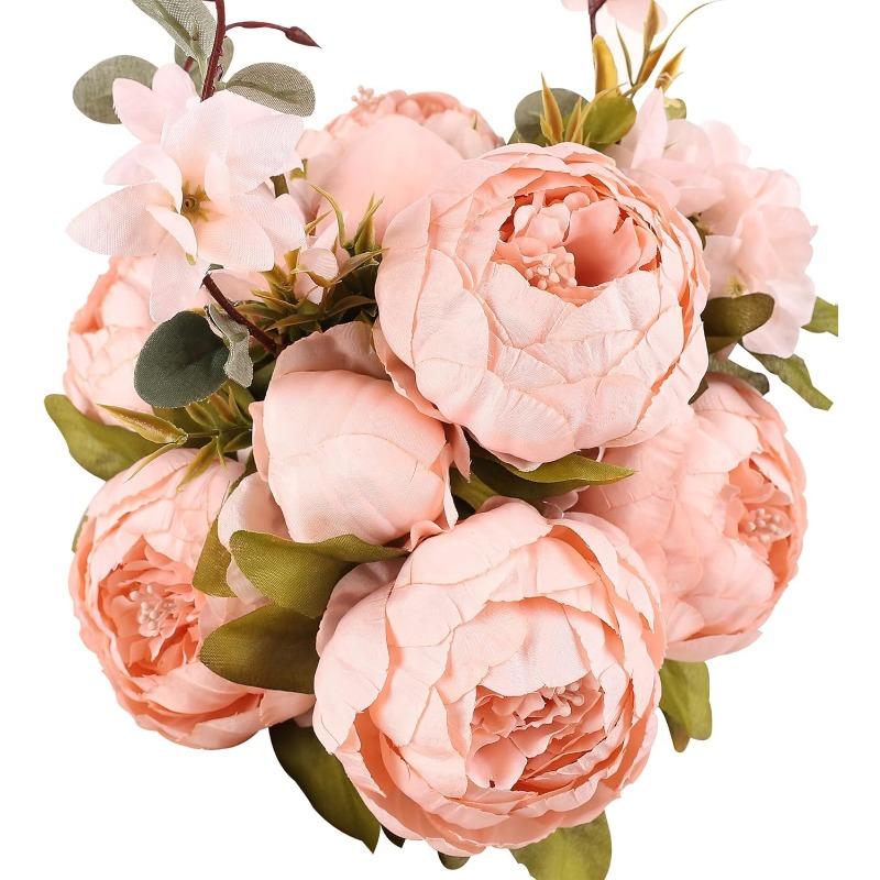Faux Peony Bouquet 13 Heads Flowers Bud Vintage Artificial Peony 47cm Silk Flowers for Wedding Home Decoration,1pc