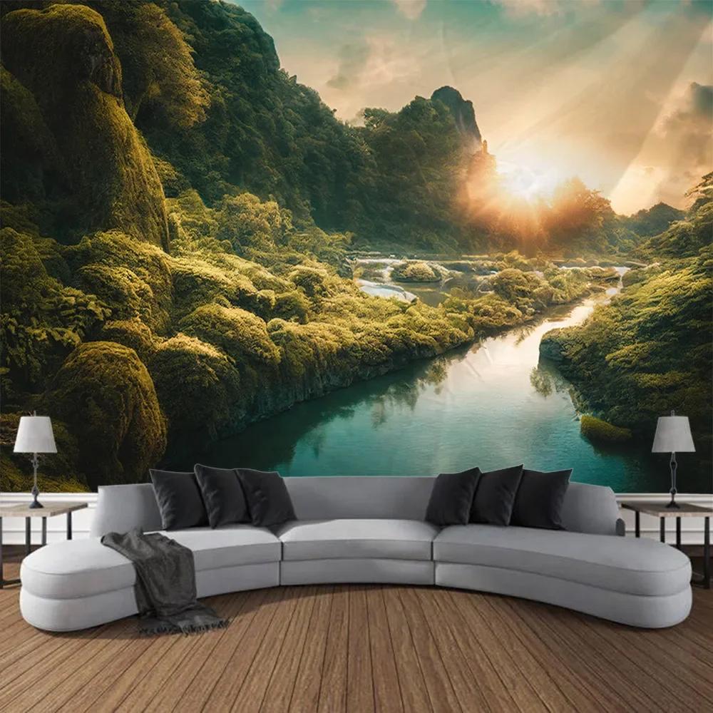 Mystischer Wald Wandteppich Tropischer Regenwald Landschaft Wandbehang Tuch Böhmischer Stil Wandmalerei Wohnzimmer Schlafzimmer Dekoration