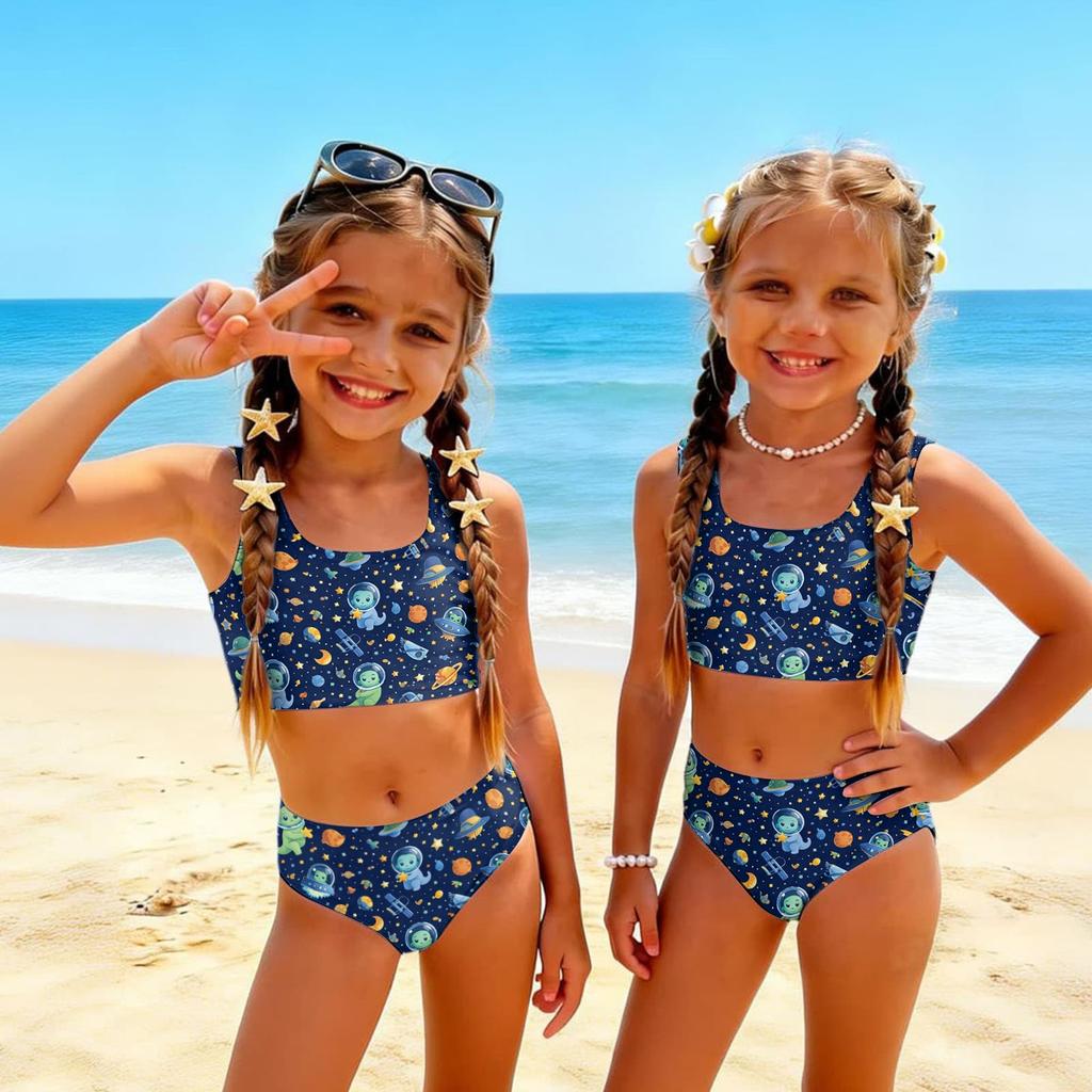 Girls Two Piece Swimsuit Set Summer Animal Print Tankini Top and Bottom Swimwear for Kids Beach Pool Outfit