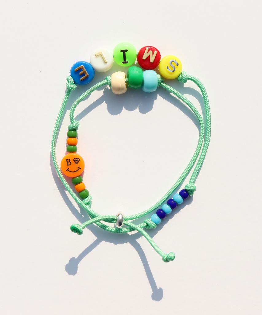 Bonbeau Happy Pop Initial Smile Knot Bracelet Smile Charm Initial Bead Double-Strand Knot Bracelet