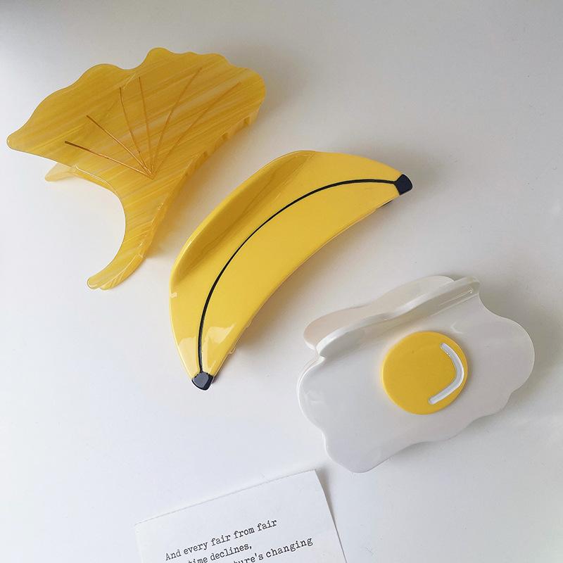 Fun Ginkgo Biloba Banana Poached Egg Hair Clip Headgear Temperament Superior Sense Acetic Acid Shark Clip
