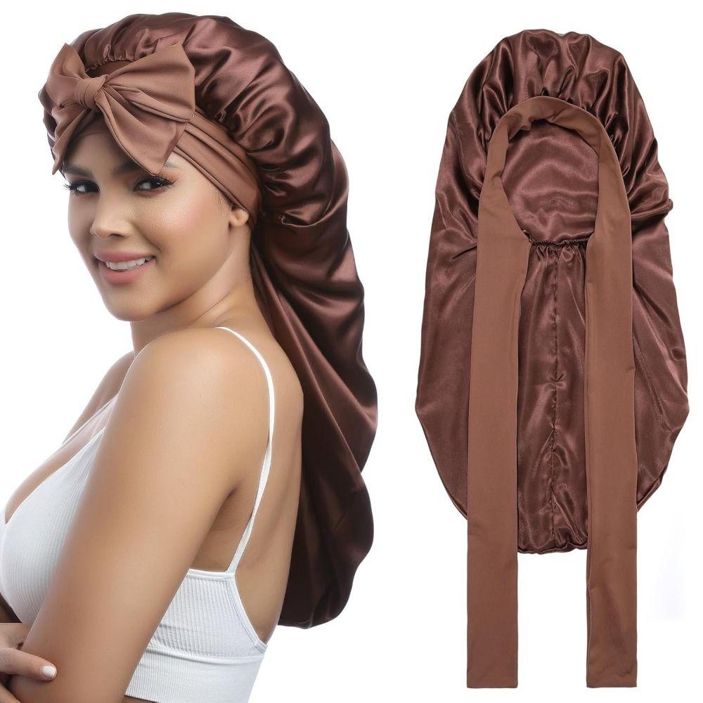 Haarschutz Satin Haube Lockige Haare Zopf Haube Extra Lang Schlafkappe Damen