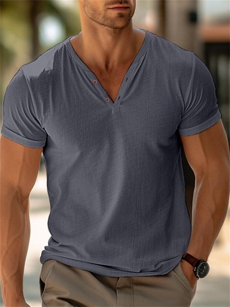 Pánské ležérní jednobarevné tričko s krátkým rukávem - Léto 2023 Regular střih