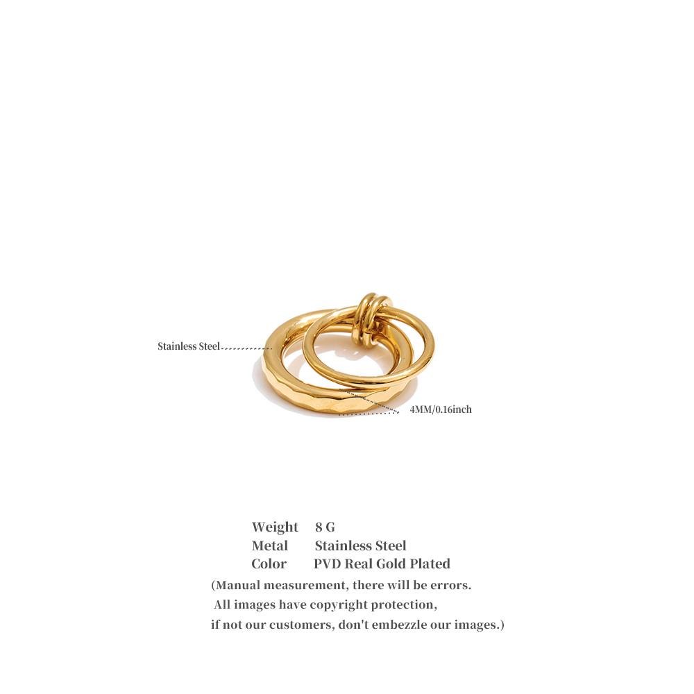 Yhpup Size 678910 Stainless Steel Double Circle Finger Ring Wholesale High Quality Metal PVD Plated Casual Fashion Jewelry Gift