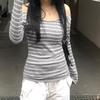 Spring and Autumn Models Women's Street Slim Personality Bottoming Casual One Shoulder Long-sleeved Striped T-shirt
