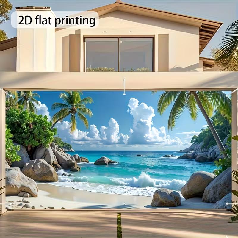 

Tropical Beach Backdrop Rocky Seaside Palm Tree Ocean Photography Background for Summer Party Photoshoot 47.2x31.5inch/120*80cm