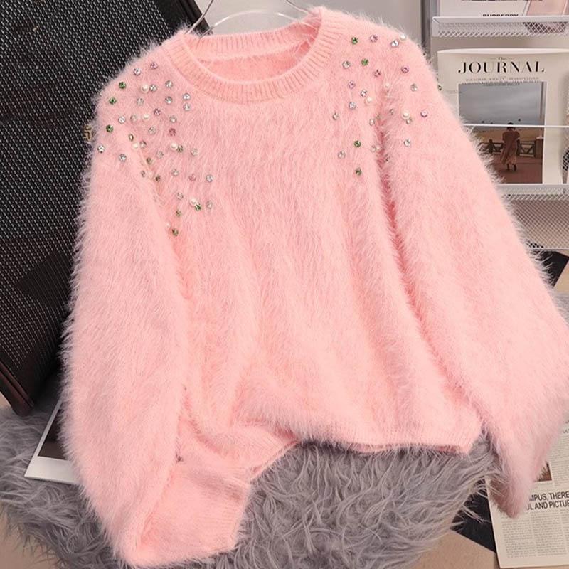 Sweater for Women Autumn Winter Thickened  Warm Knitted Stretchy Long Sleeve Oversize Tops