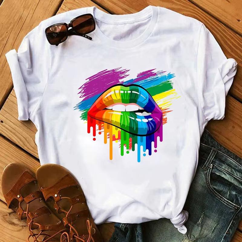 Lips Watercolor Pattern Pure Cotton Print Unisexs and Womens Personalized Round Neck Short Sleeved Summer New Casual Tshirt