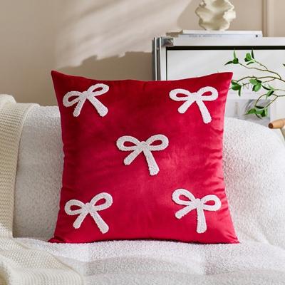 Cute Velvet Sofa Pillow Cover Luxury Decorative Cushion Cover Soft with Bow Embroidery Throw Pillowcover Sofa Decor