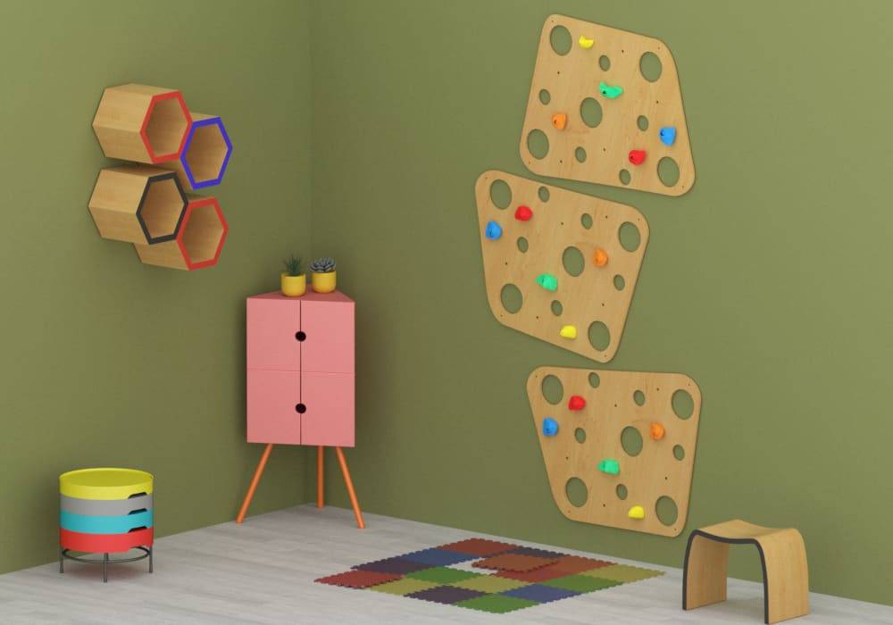 Climbing Wall Cheesy 3 Wood - Coloured Grips