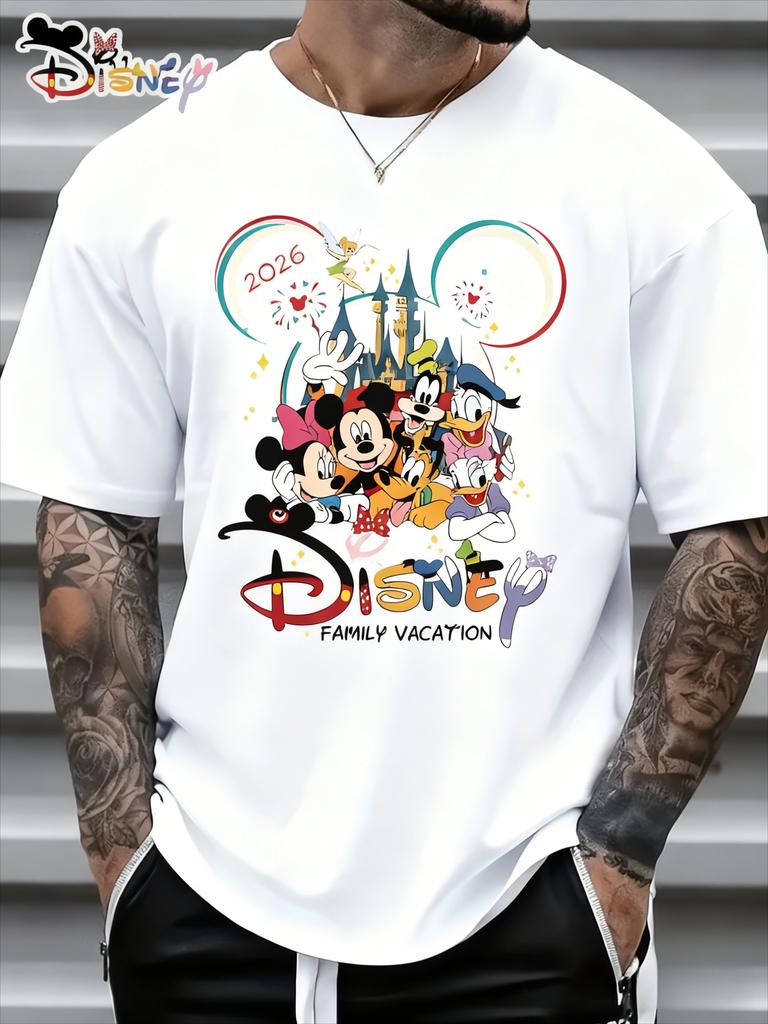 T-shirt con Stampa Cartone Animato Castello Disney Estate 2026 Harajuku Larga Casual Manica Corta Top Uomo Donna