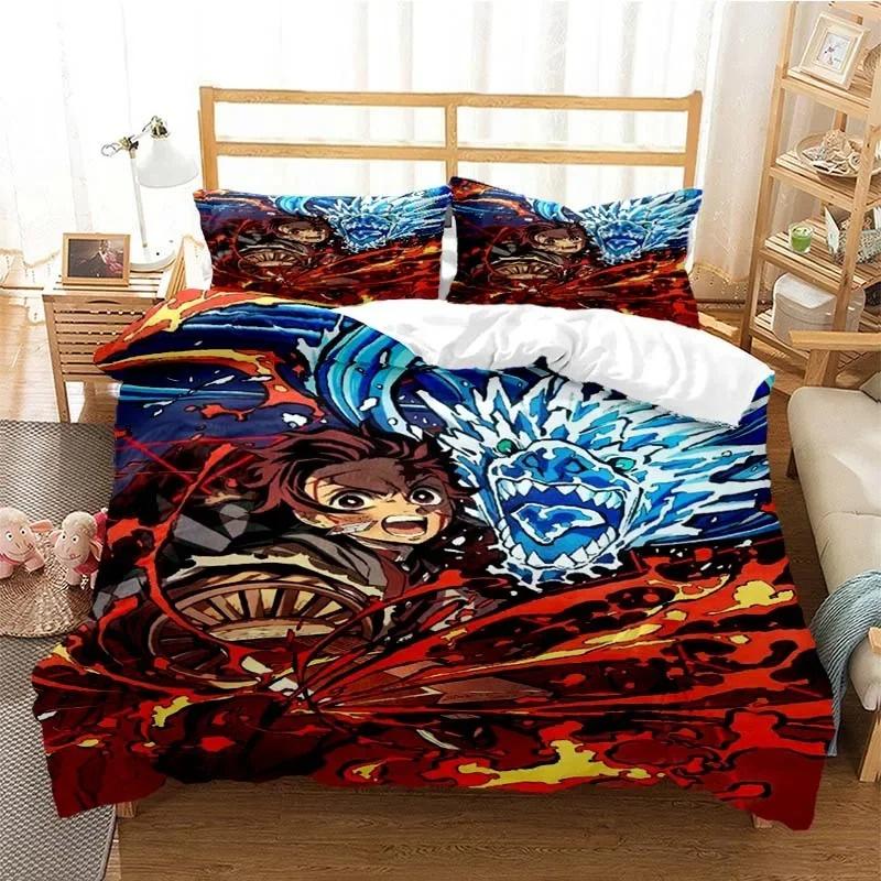 3D-tryckt Anime Demon Slayer Påslakan Nezuko Tanjirou Sängklädesset Dubbel Twin Full Queen King Vuxen Barn Täcke