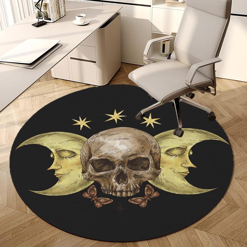 Skull Moon Round Rug Nonslip Area Rug Office Chair Mat Carpet For Living Room Bedroom Home Decor
