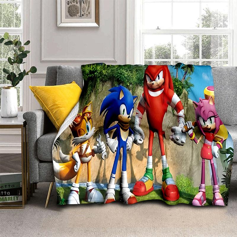 Fashion S-Sonic Cartoon Game Flannel Blanket Soft Warm Throw Blanket for Bedroom Living Room Bed Travel Camping Picnic Kid Gift