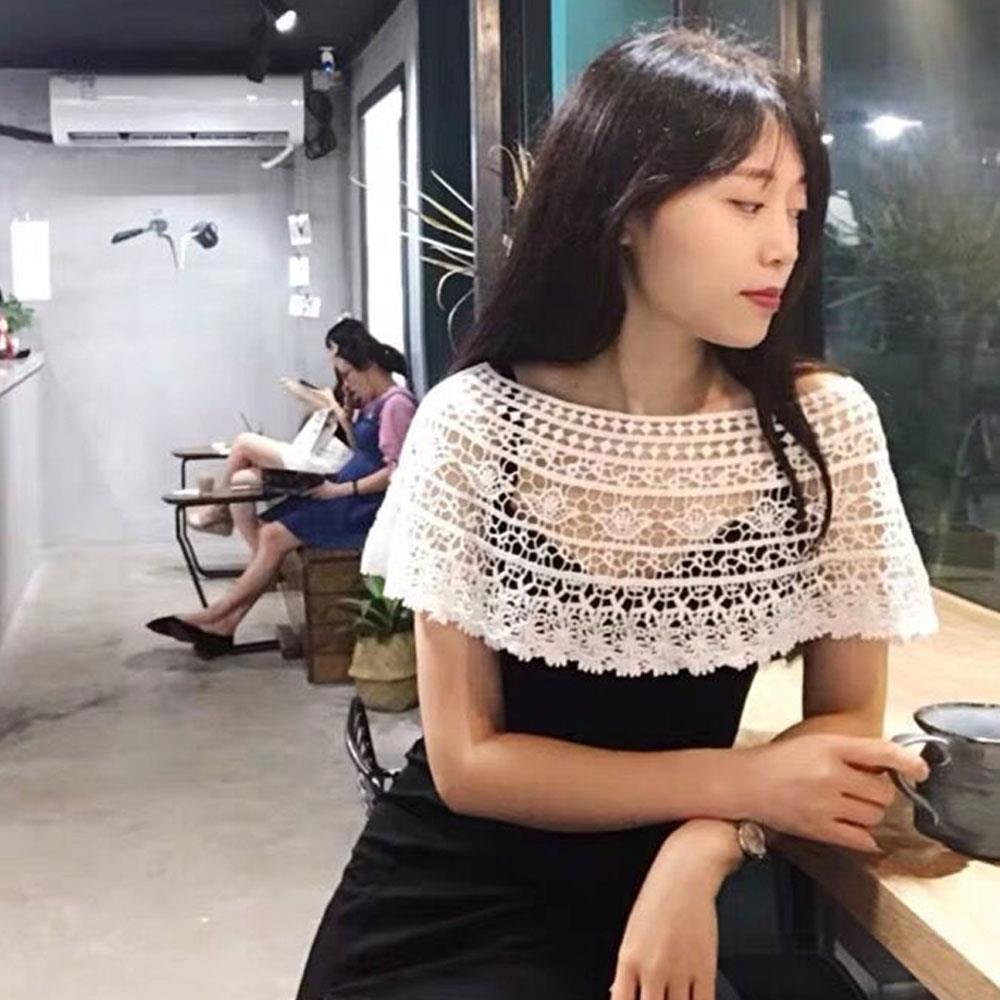 White Elegant Knit Dress Lace Crochet Shawl Wraps Bridal Hollow Out Cover Up Women Summer Sun Protection False Collar Cape