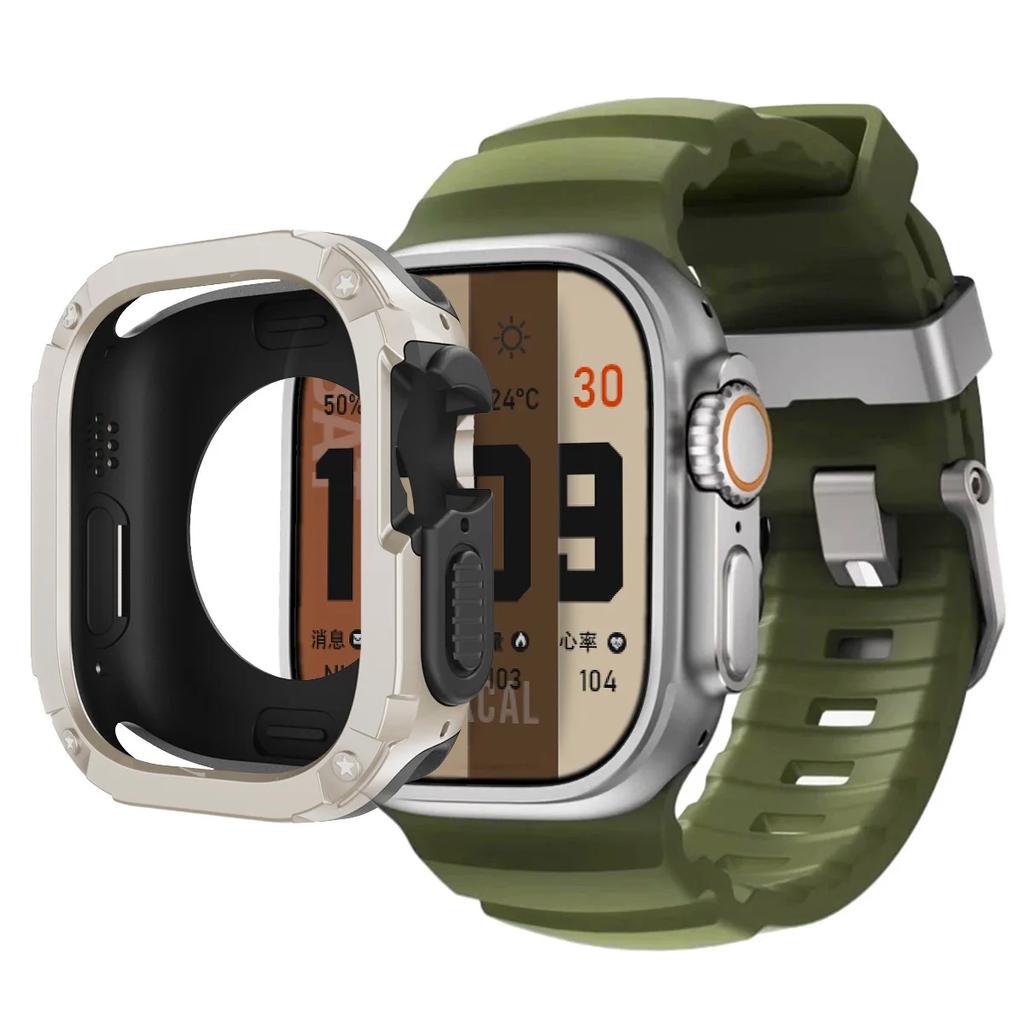Apple Watch Ultra 2 49mm 44 45 46mm için Kordon+Kılıf Spor Silikon Kordon TPU+PC Kapak iWatch Series10/8/7/SE/6/5 Koruyucu Tampon