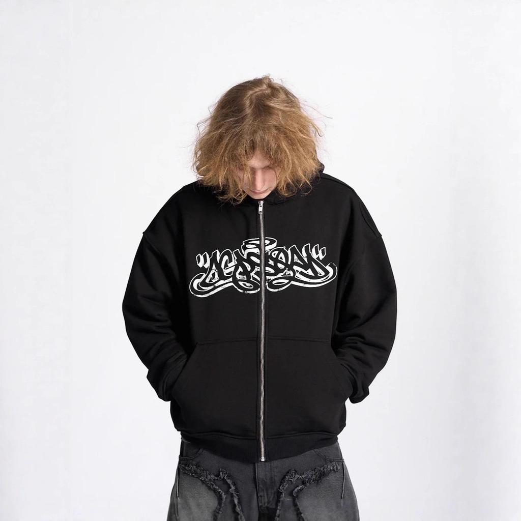 2025 Grenzüberschreitender Kapuzen-Cardigan: Unisex Streetwear Sweatshirt mit dunklem Aufdruck