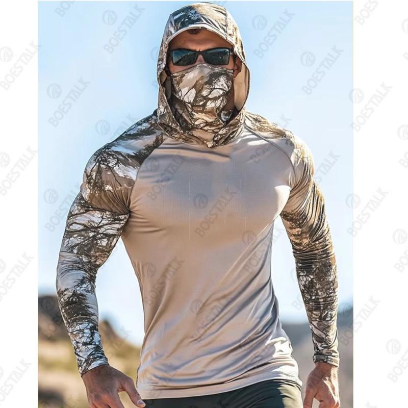 Camouflage Fishing Hoodie With Mask Anti-ultraviolet Suit Men s Long-sleeved Quick-drying Breathable S