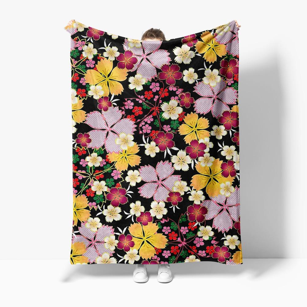 Floral Print Blanket Soft Fleece Throw Blanket Bed Sofa Decorative Cushion Cover Gift 75x100cm