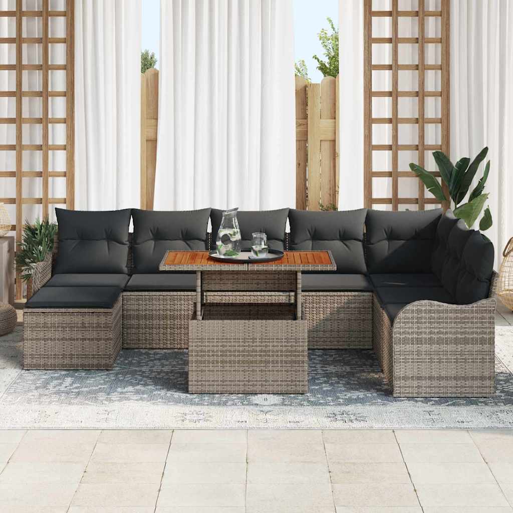 Garden Sofa Set with Storage 9 Pcs Grey Poly Rattan