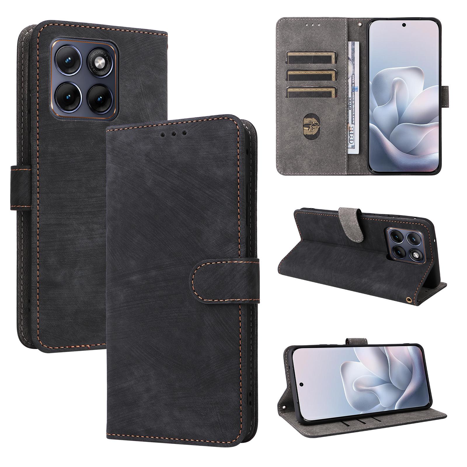 

Чехол-книжка для Motorola Edge 70 Fusion Кожаный чехол [Flip Vintage Leather] Ударопрочный Прочный Ретро чехол для телефона for Motorola Edge 70 Fusion чёрный
