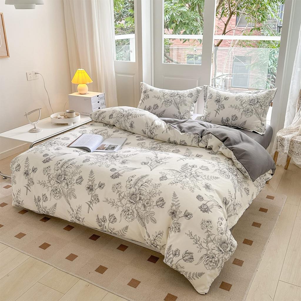 BUKAROOM Duvet Cover Duvet Fitted Floral Stylish Black Cover [Semi-Double 4-Piece Set] Pillowcases, Cover, Sheet, Print, (Duvet 170210cm)