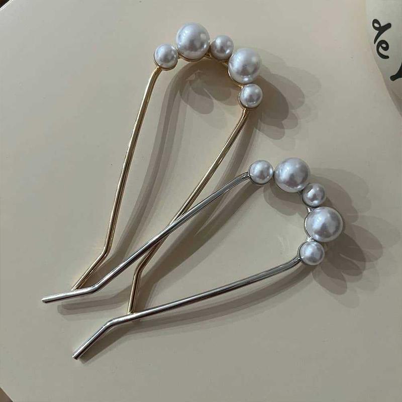 4Pcs Fashion Simple U Shaped Pearl Hairpin Lazy Maruko Head Disc Hair Tool Women Korean Fashion Hairpin Headwear