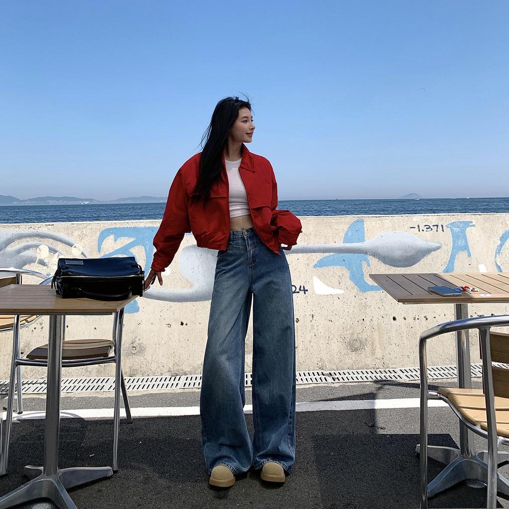 2025 Autumn/Winter Women's High Waist Retro Wide-Leg Jeans - Washed, Loose, Slimming, Versatile, Floor-Length.