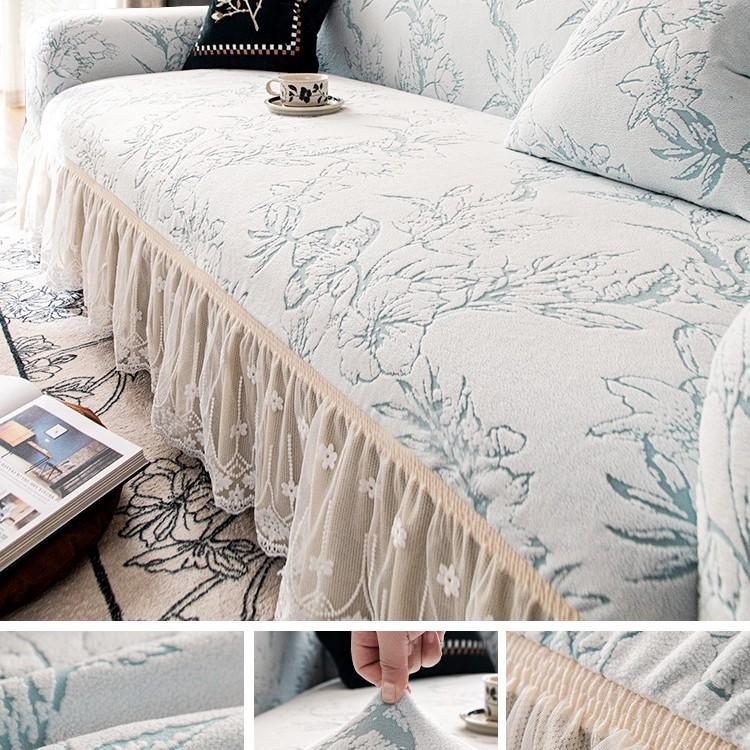 Jacquard Velvet Skirt Sofa Cover New Straight Row All Inclusive Universal Cover All Season Anti Cat Scratch Protective Cover