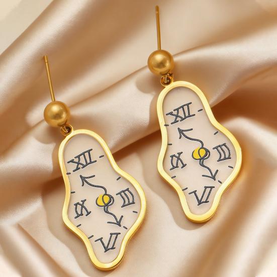 1 Paar Damenohrringe Leichte Schmelzende Uhr Design Hängeohrringe Künstlerisches Römisches Zifferblatt Muster Lange Ohrringe Schmuck Geschenk
