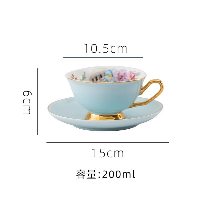 Ceramic Coffee Cup with Plate Gold Edged Colored Porcelain Cafe Cup Afternoon Dessert Porcelain Tea Cup Set Kitchen Accessories