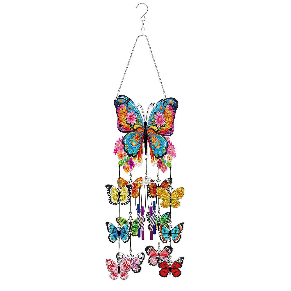 Flower Butterflies Wind Chime Diamond Painting Home Decor 5D DIY Diamond Painting Dots Pendant for Garden Window Decoration