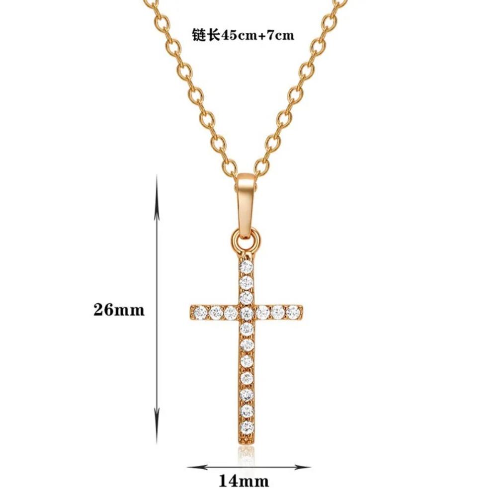 Simple Fashion Cross Alloy Jewelry Exquisite Diamond-encrusted Necklace, Hip-hop Punk Style Pendant for Women Crystal Zircon Men