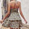 Summer Sexy Flower Printed Sleeveless Halter Dress For Women Elegant Elastic Waist Mini Dress Fashion Beach Dress Robe 25136