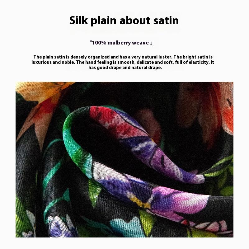 Flower Sea Dream Black New Premium Silk Double-sided Same Color Beach Silk Scarf Sunscreen Shawl