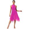 Womens Lyrical Dance Costume Sparkle Rhinestone Irregular Mesh Ruffled Skirt Built In Briefs Dress