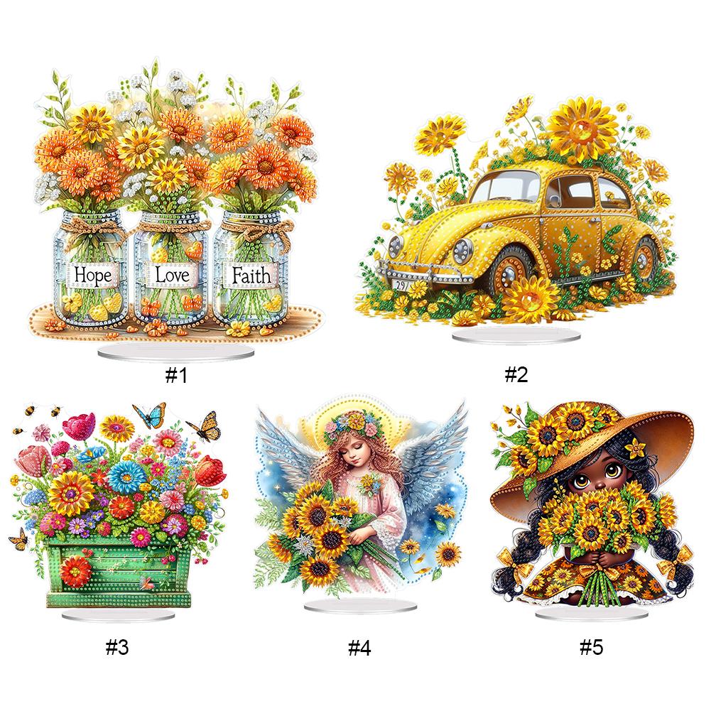 Acrylic Special Shape Angel Sunflower Diamond Painting Tabletop Ornaments Kit Rhinestones Desktop Ornaments for Adults Beginner
