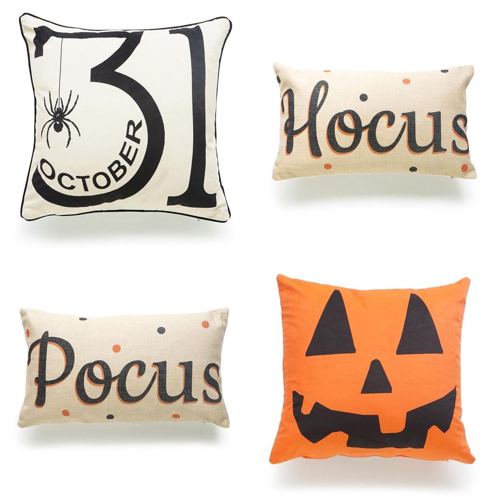 Linen Throw Pillow Case Halloween Pumpkin Trick Or Treat Design 45x45cm**