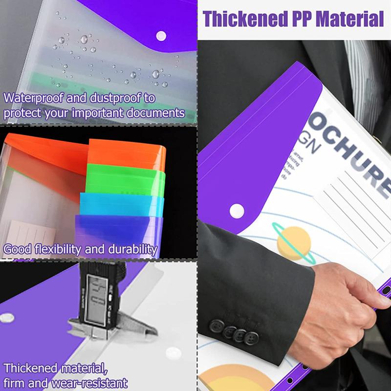 12pcs Expandable Binder Pocket A4 Clear Plastic Envelopes 11-hole Binder Document Contract Bag Clip