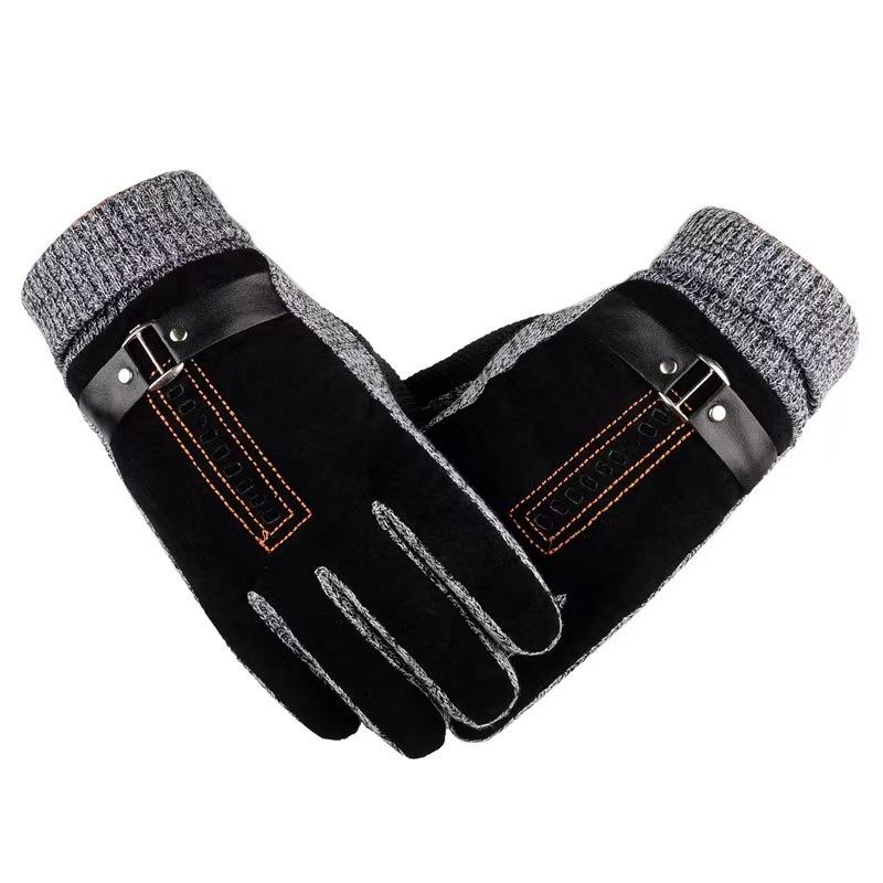 Thickened and Fleece Leather Gloves In Winter All Fingers for Men's Sports Cycling Cold Proof Wind Proof Warm Touch Screen Electric Vehicle Skiing