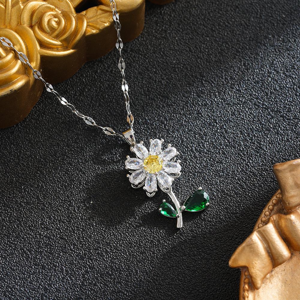 Cubic Zirconia Daisy Necklace and Earrings Set with Micro-Pave Luxury