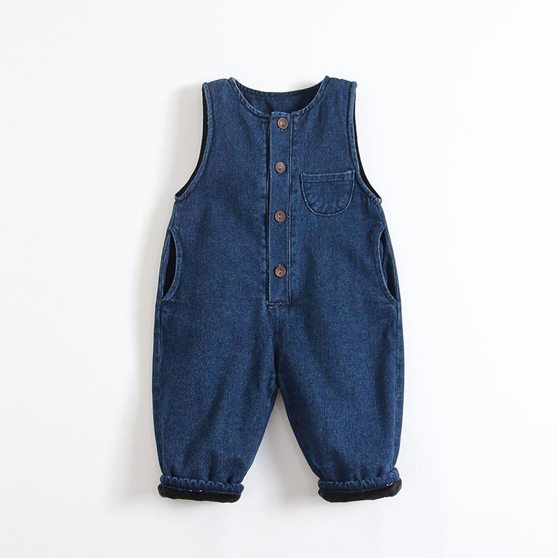 2025 Winter Koreanische Kinder Fleece Denim Latzhose - Stilvoller Jumpsuit für Jungen & Mädchen