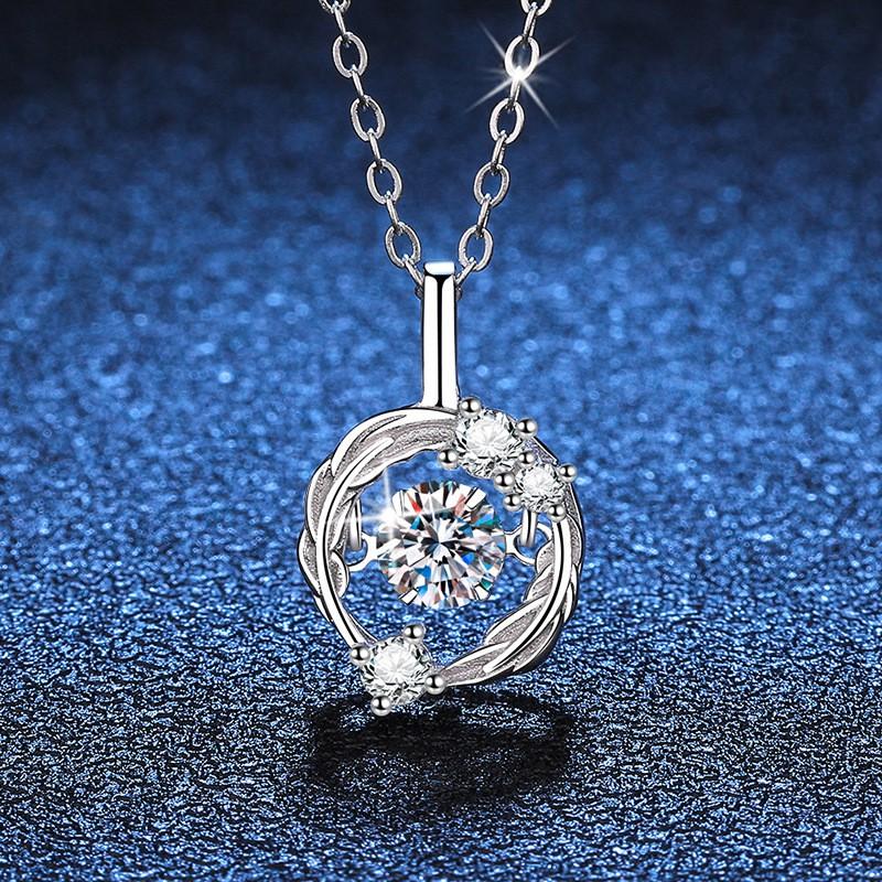 Moissanite Feather Necklace D Color Pendant Lightweight Jewelry Women