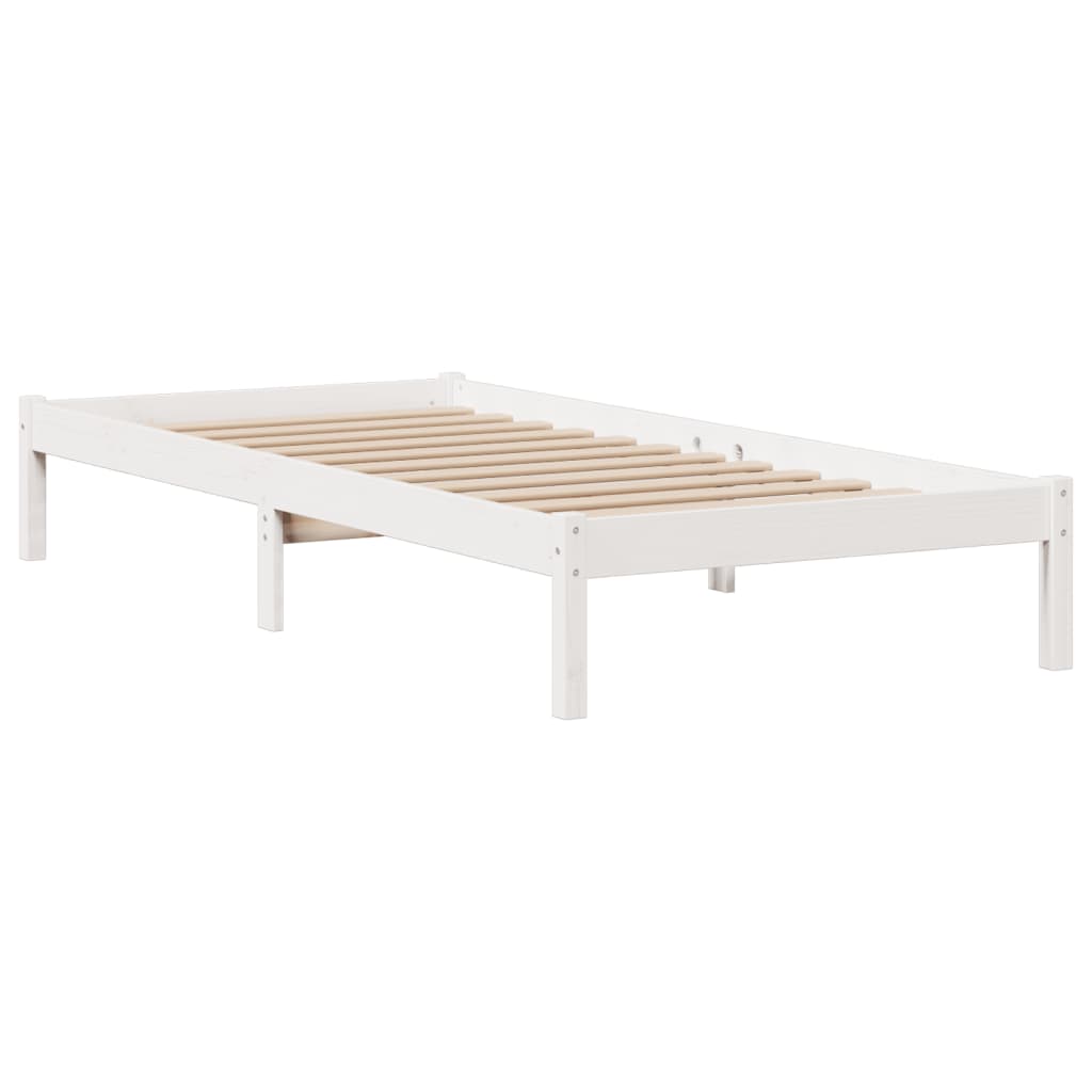 Solid Wood Bed with Shelf Without Mattress White 75x190 cm Pine