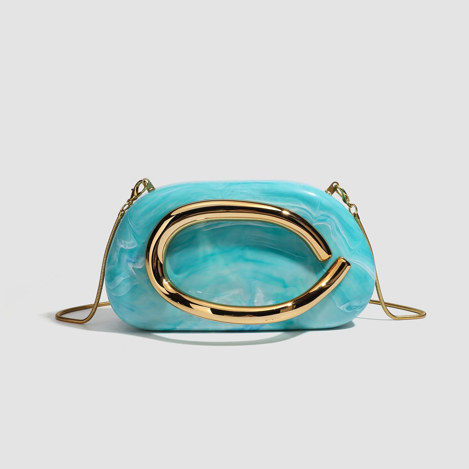 

Box Bag Retro Metal Grip Mini Chain Shoulder Messenger Bag Spring And Summer Temperament Hand Shoulder небесно-голубой